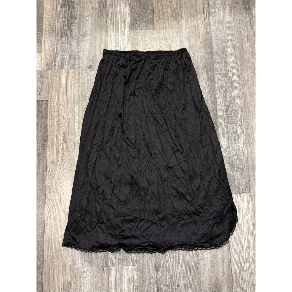 Wondermaid Vintage black Nylon Half Slip Lace Trim Side Slit Medium